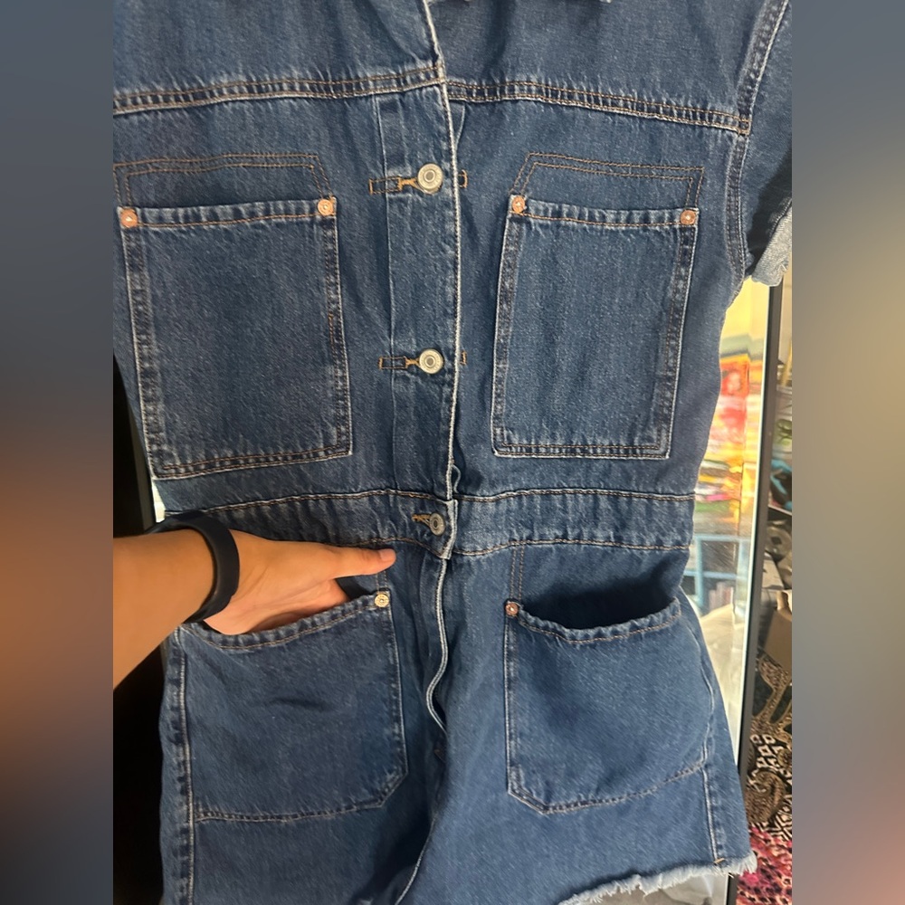 We The Free Blue Denim Short Romper - Picture 6 of 15